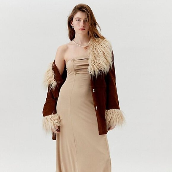 NWT UO Urban Renewal Remnants Ruched Slinky Jersey Midi Dress - Picture 5 of 6